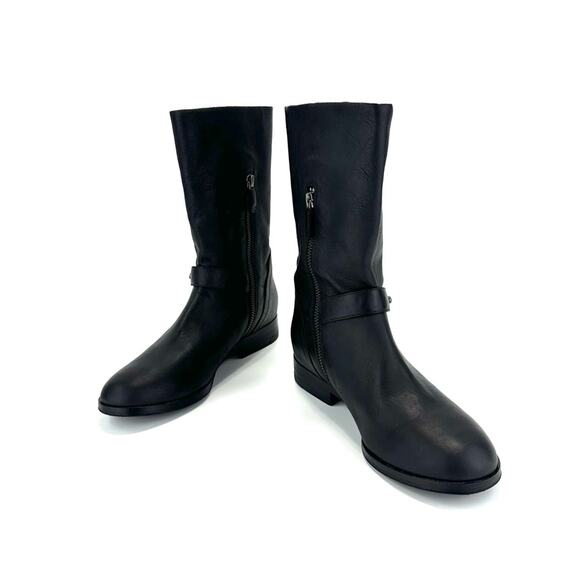 Eileen Fisher Nova Black Moto/Biker Boot Size 7.5 Soft Leather Mid-Calf Low Heel - Picture 12 of 13